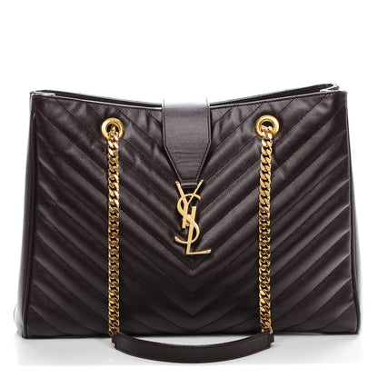 Saint Laurent Grain De Poudre Matelasse Chevron Monogram Shopping Bag Amarena 1 of 8