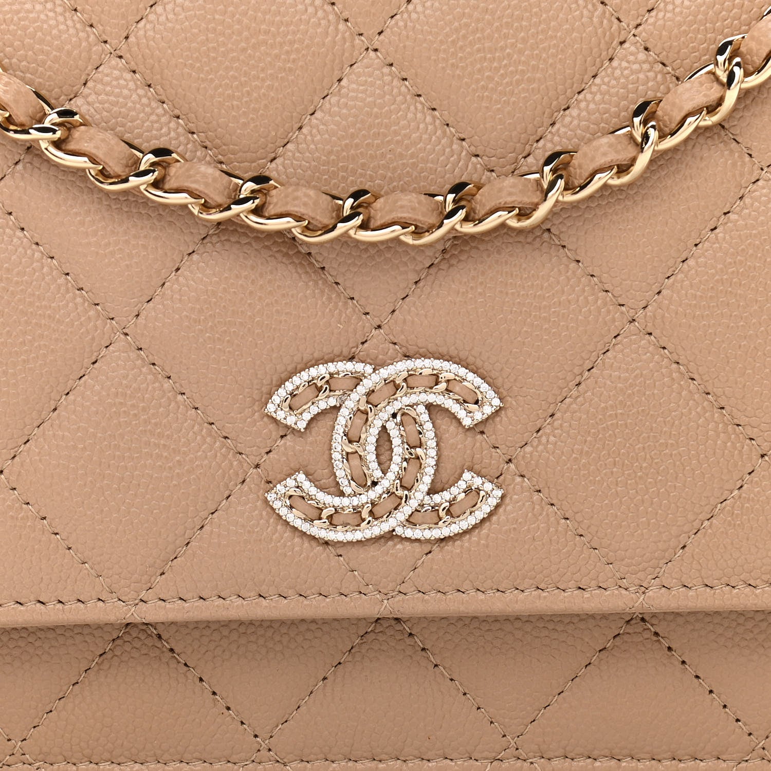 Chanel Caviar Quilted Crystal CC Wallet On Chain WOC Beige 9 of 12