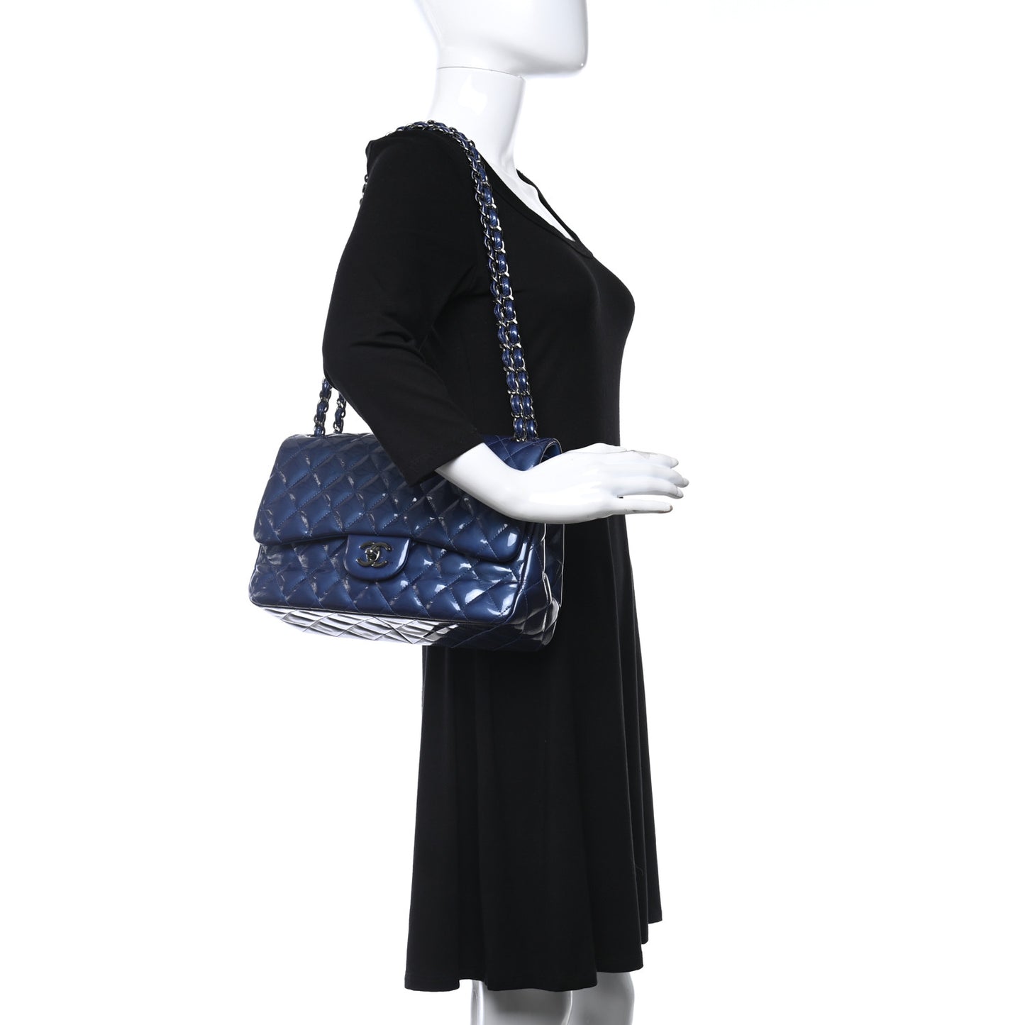 Patent Quilted Jumbo Double Flap Blue