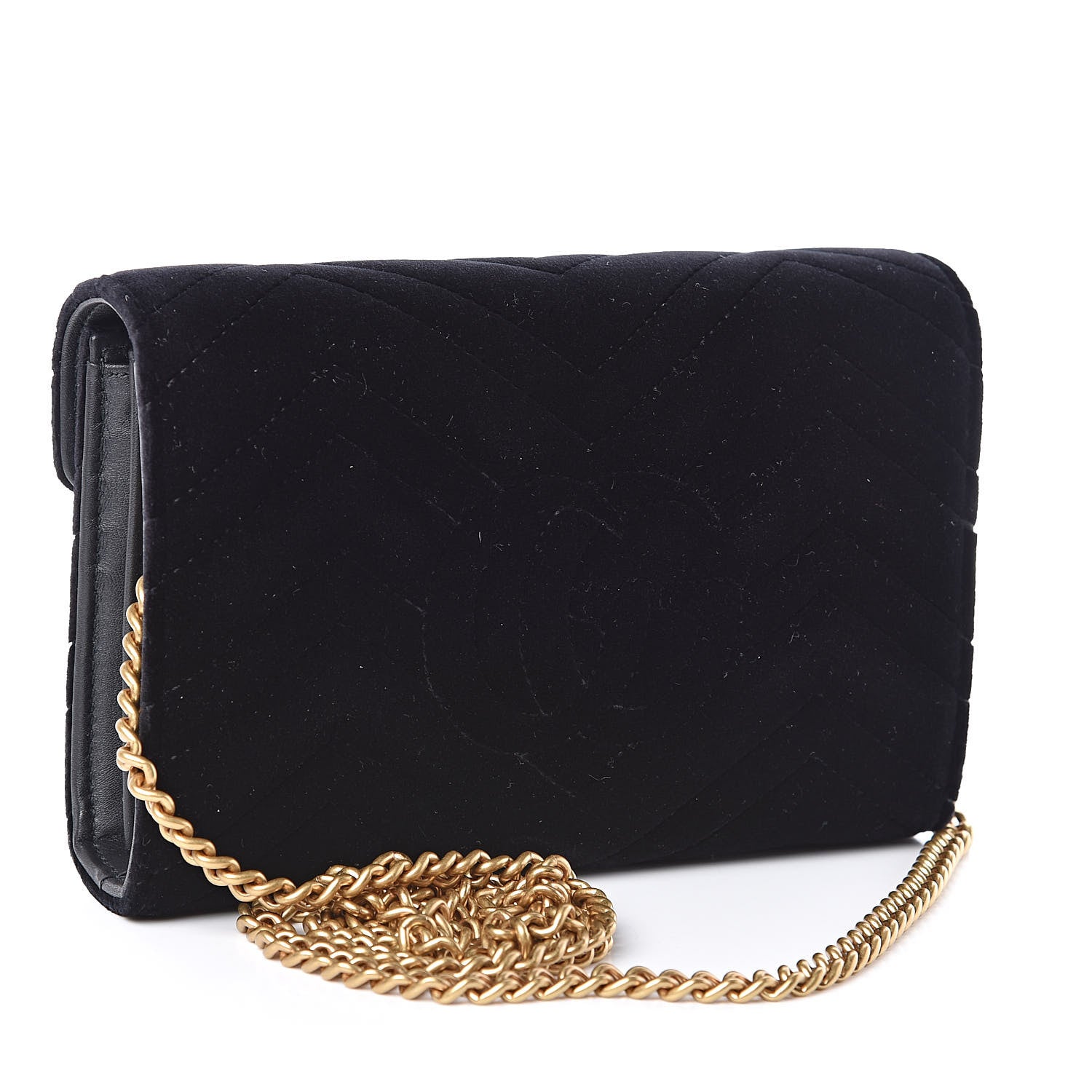 Gucci Velvet Matelasse GG Marmont Chain Wallet Black 2 of 11
