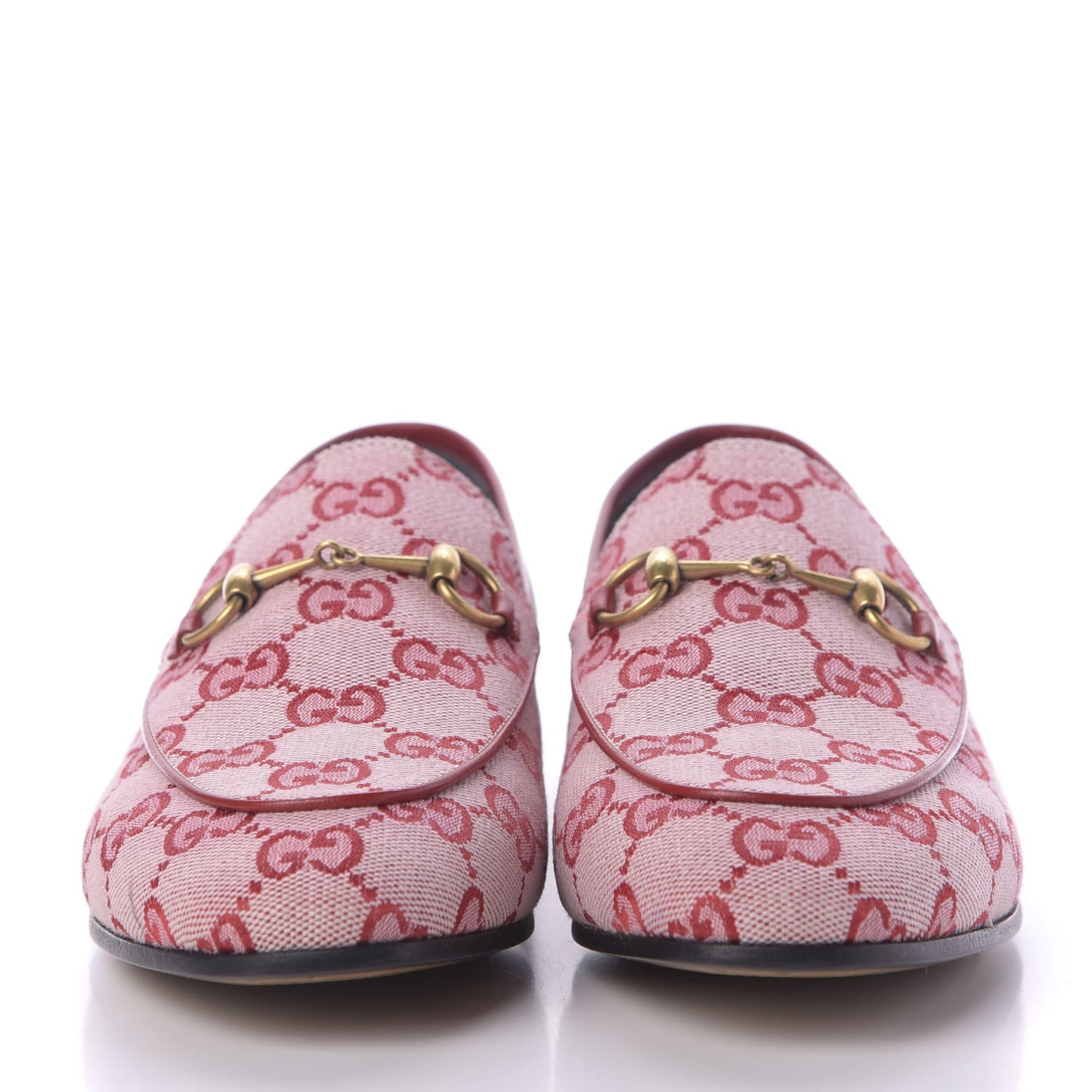 Canvas GG Monogram Horsebit Womens Jordaan Loafers 38 Gardenia Hibiscus Red