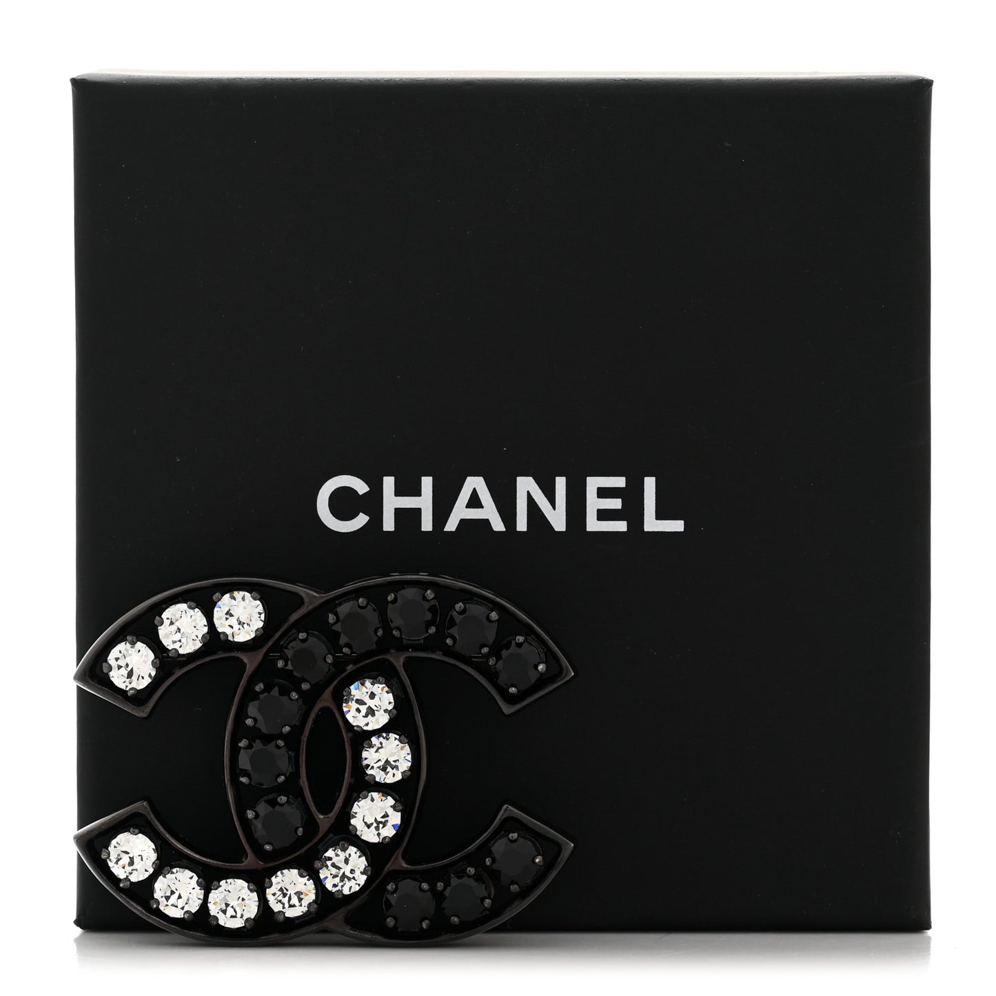 Metal Crystal CC Brooch Silver Black