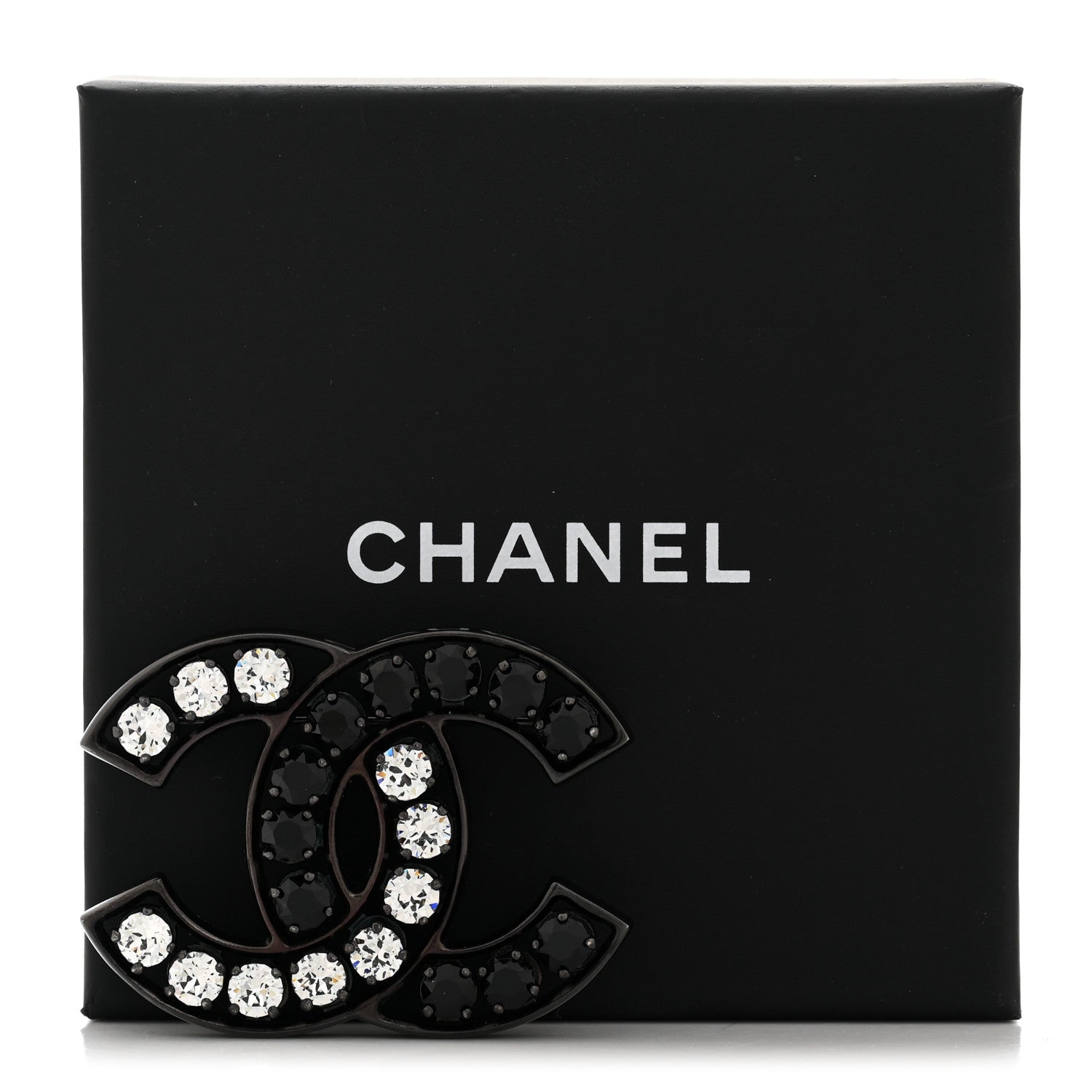 Chanel Metal Crystal CC Brooch Silver Black 4 of 4