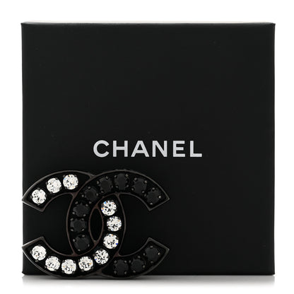 Chanel Metal Crystal CC Brooch Silver Black 4 of 4