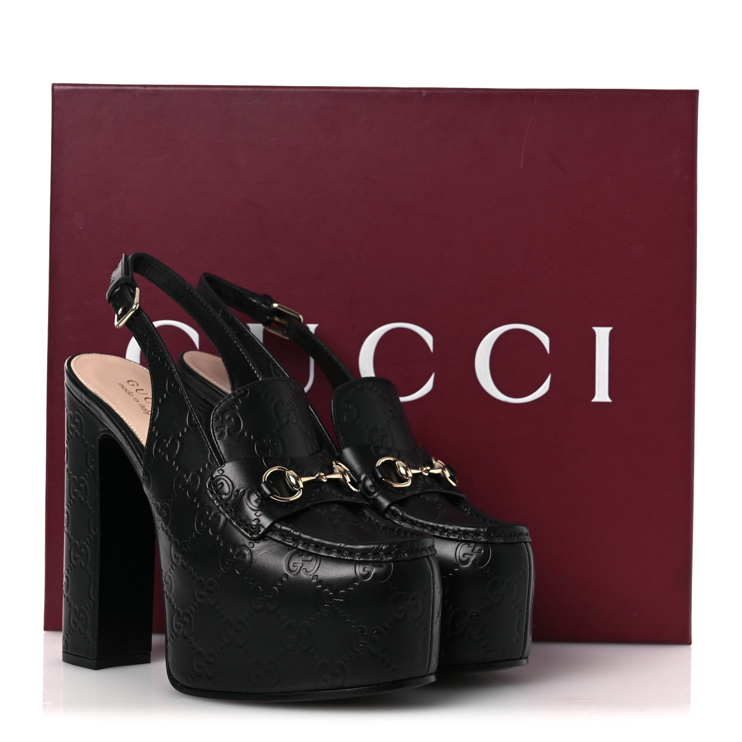 Gucci Guccissima Horsebit Platform 70/160mm Slingback Mules 38.5