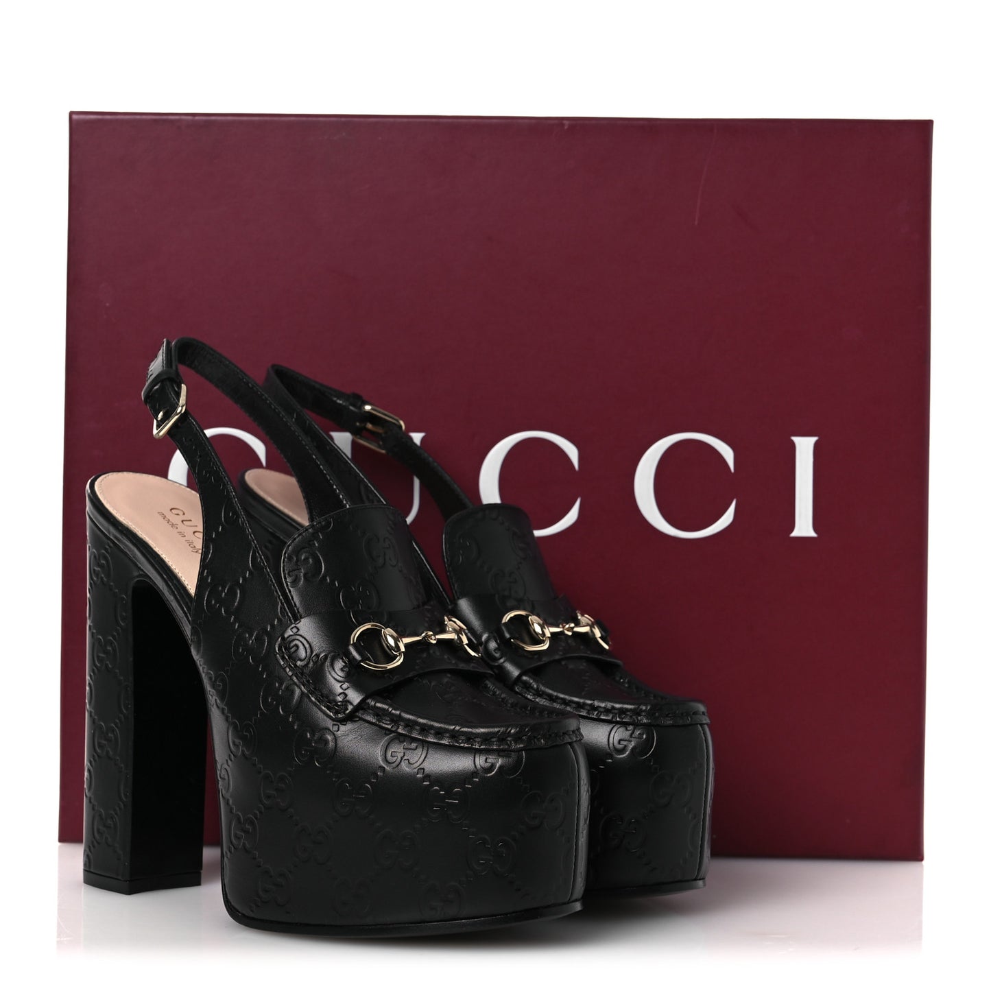 Guccissima Horsebit Platform 70/160mm Slingback Mules 38.5 Black
