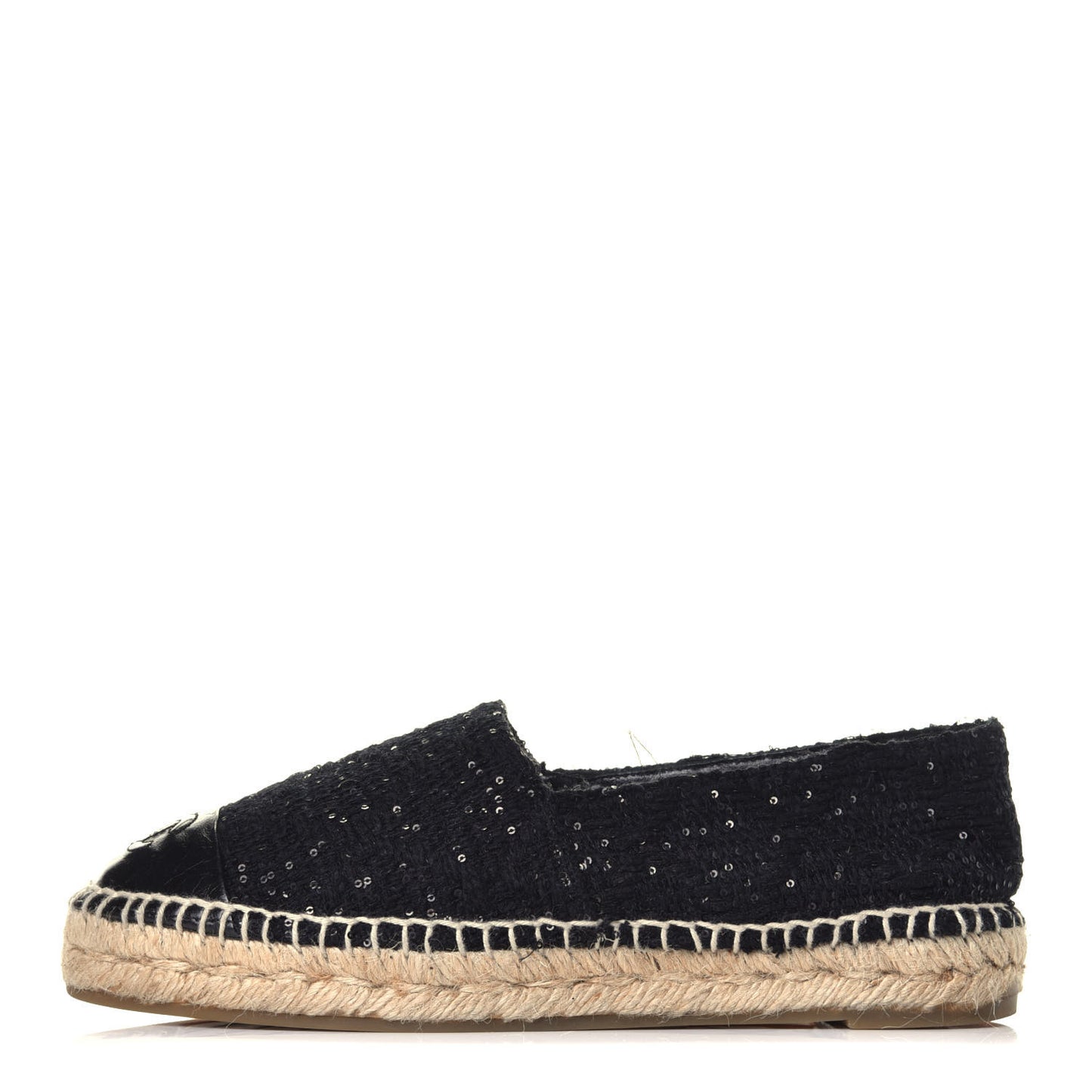 Tweed Patent Goatskin Sequin CC Espadrilles 37 Black