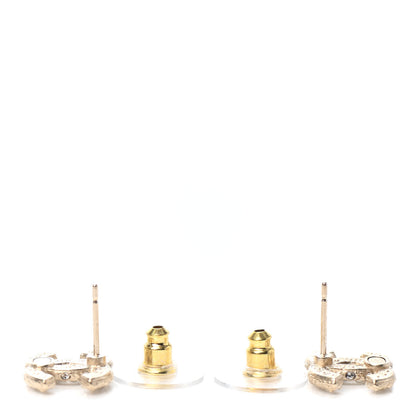 Chanel Pearl Crystal CC Earrings Light Gold 3 of 4