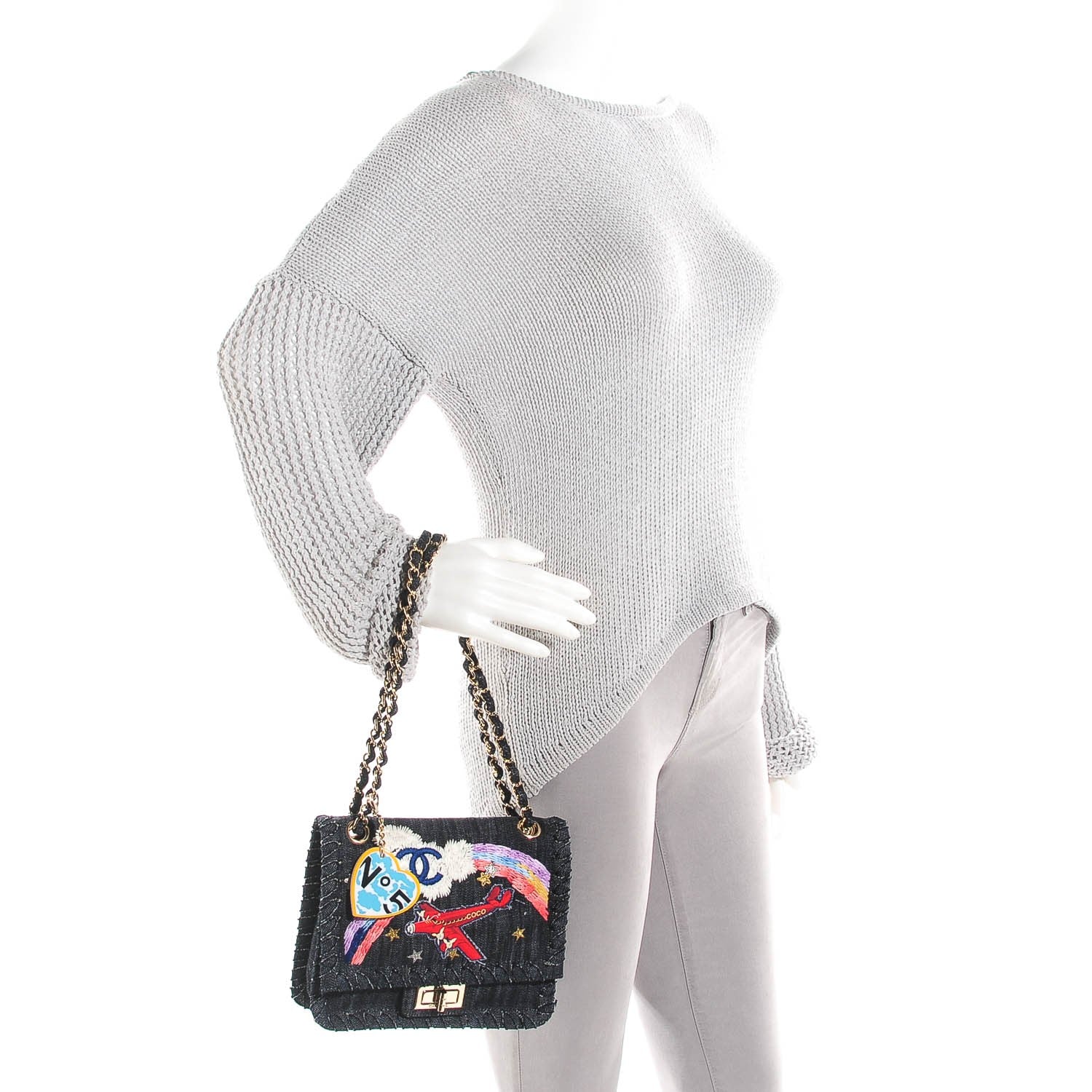 Chanel Denim Embroidered Night Flight Reissue Flap Blue 2 of 8
