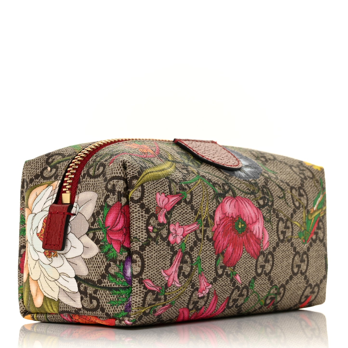 Soft GG Supreme Monogram Flora Calfskin Small Ophidia Cosmetic Case Beige Ebony Multicolor Rosso