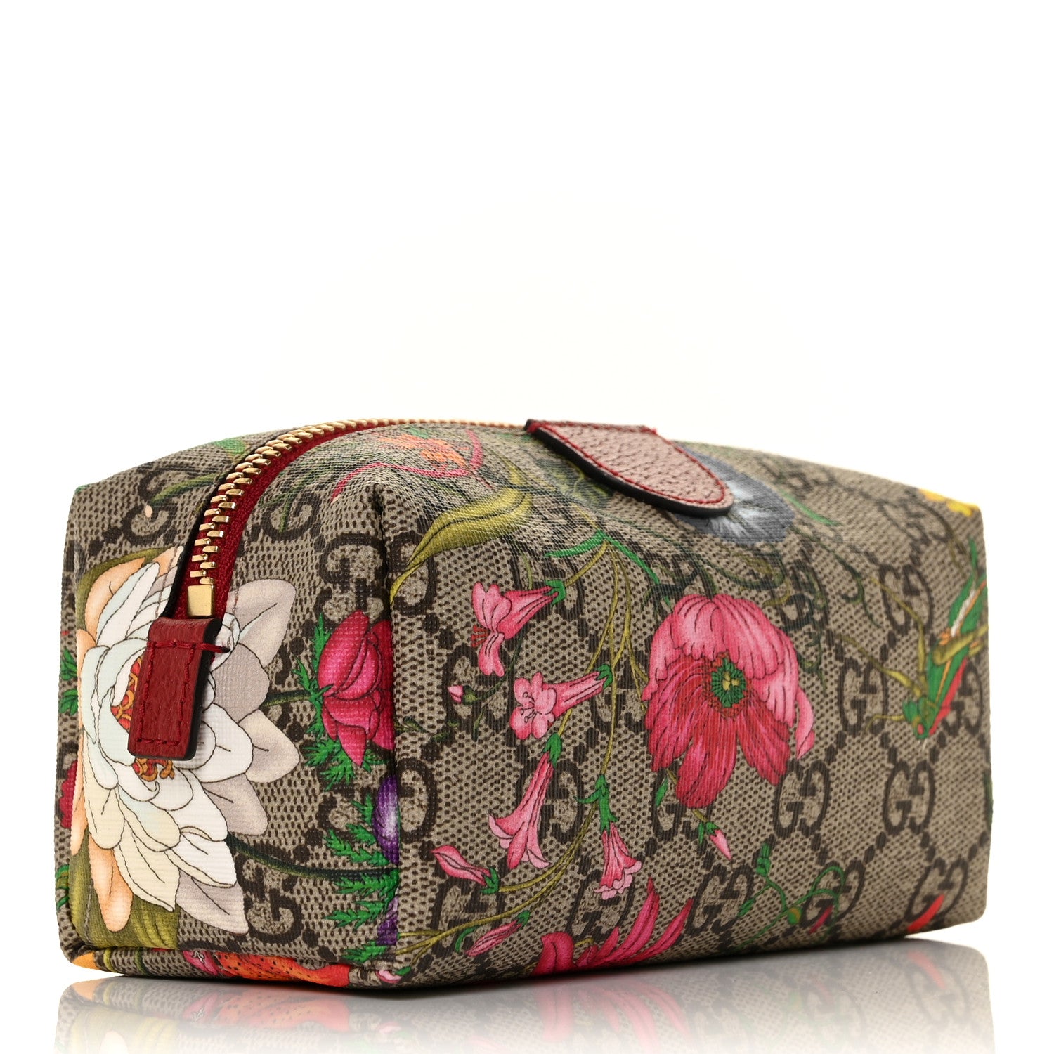 Gucci Soft GG Supreme Monogram Flora Calfskin Small Ophidia Cosmetic Case Beige Ebony Multicolor Rosso 3 of 9