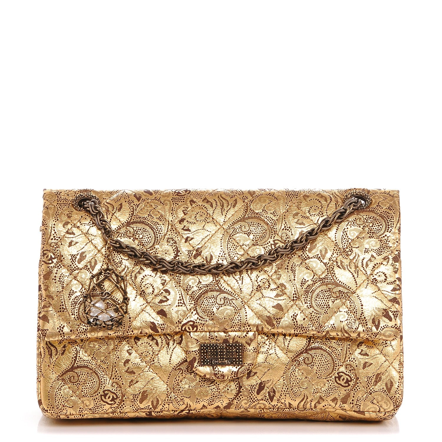 Chanel Buffalo Leather Hand Painted Lace 2.55 Reissue 226 Flap Gold 1 of 7