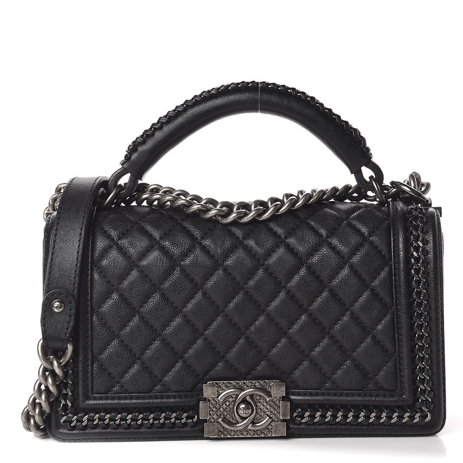 Chanel Calfskin Quilted Medium Boy Top Handle Flap Black 1 of 12