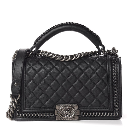 Chanel Calfskin Quilted Medium Boy Top Handle Flap Black 1 of 12
