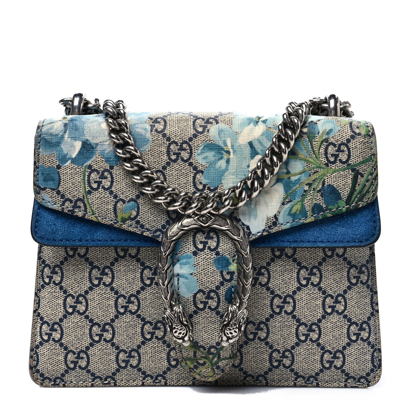 GG Supreme Monogram Blooms Mini Dionysus Shoulder Bag Beige Navy Vintage Blue