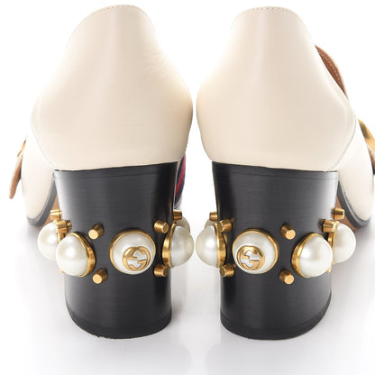 Gucci Calfskin Web Pearl Embellished Peyton Loafer Pumps 40 Ivory 7 of 12