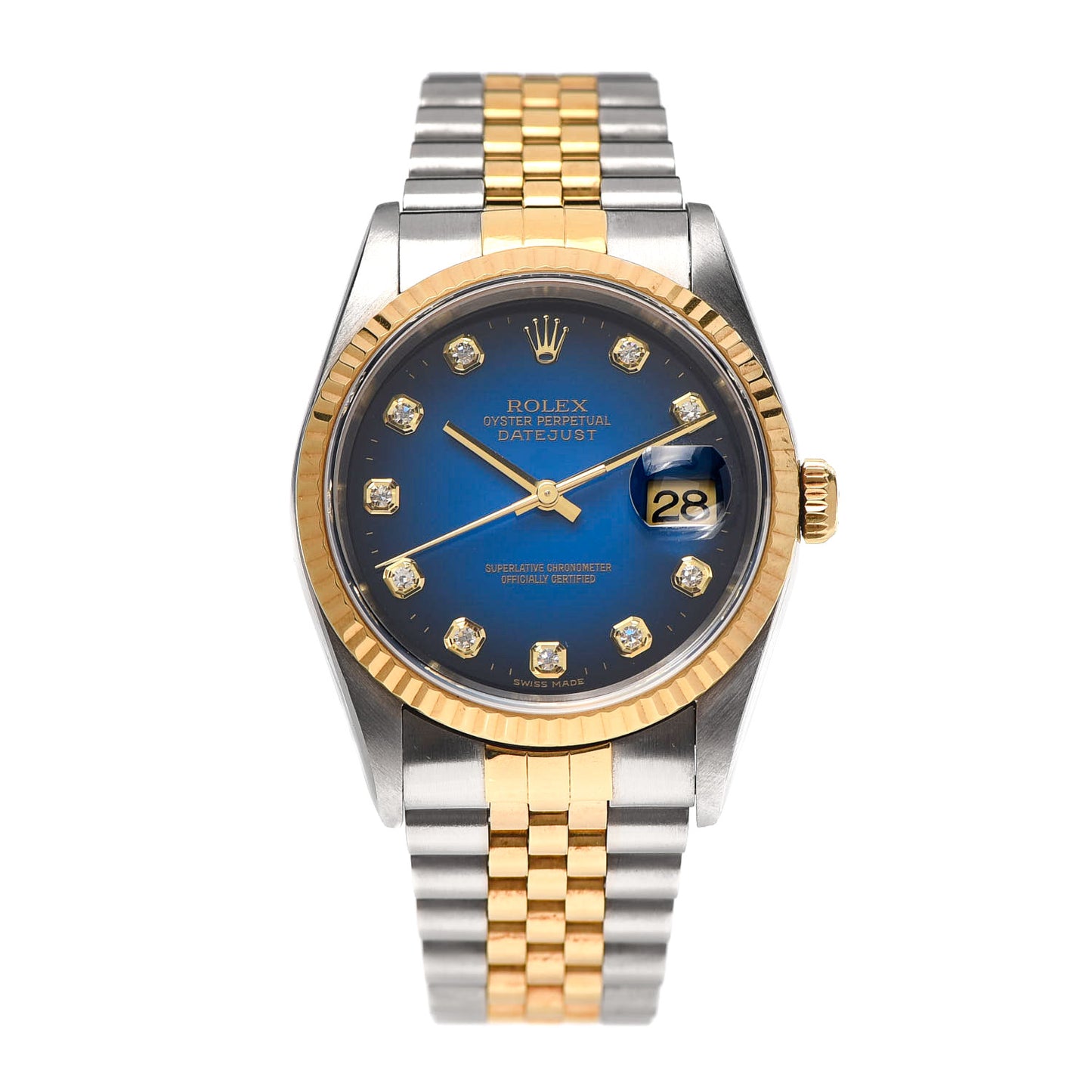 Stainless Steel 18K Yellow Gold Diamond 36mm Oyster Perpetual Datejust Watch Blue 16233