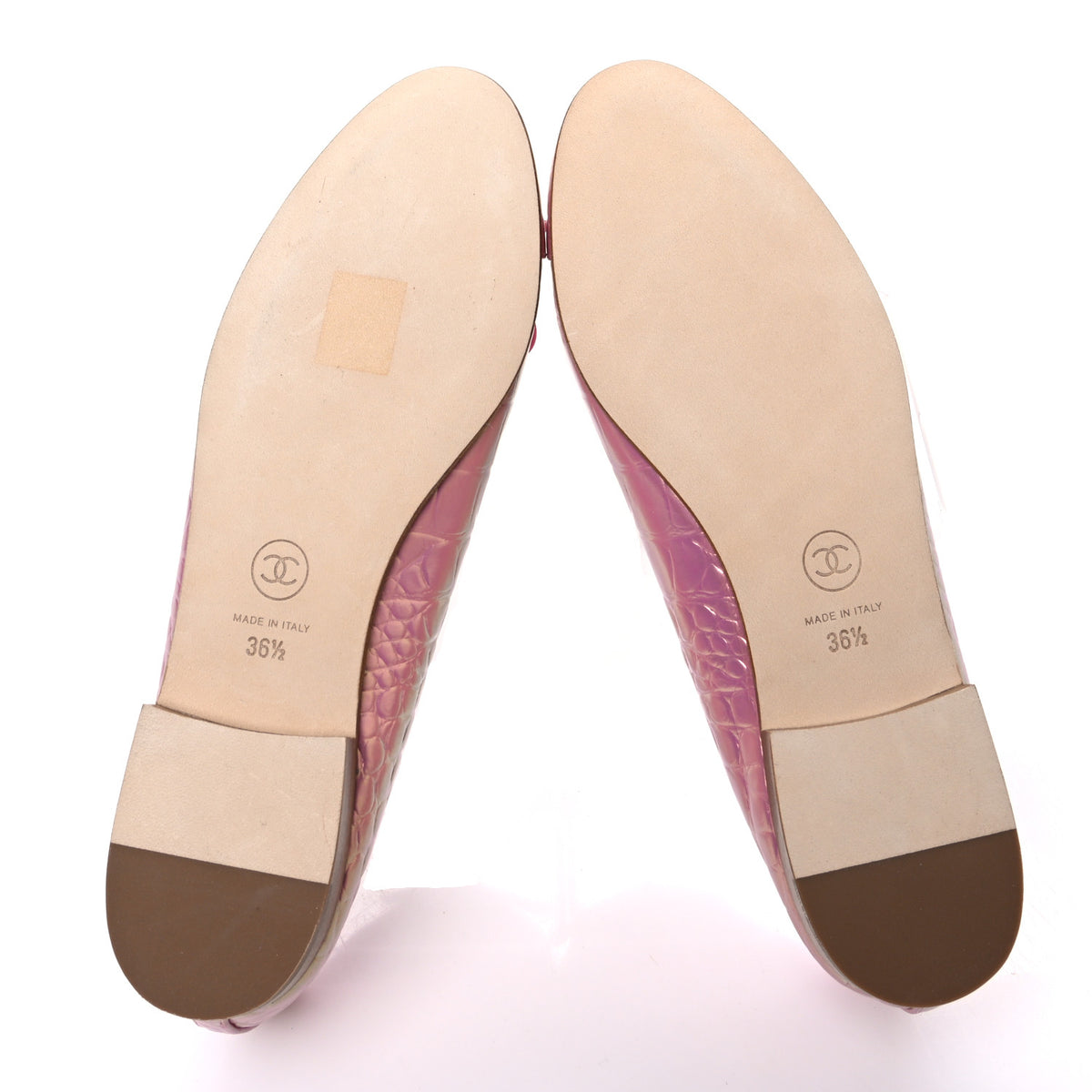 Chanel Iridescent Calfskin Crocodile Embossed Ballerina Flats 36.5 Pink 7 of 11