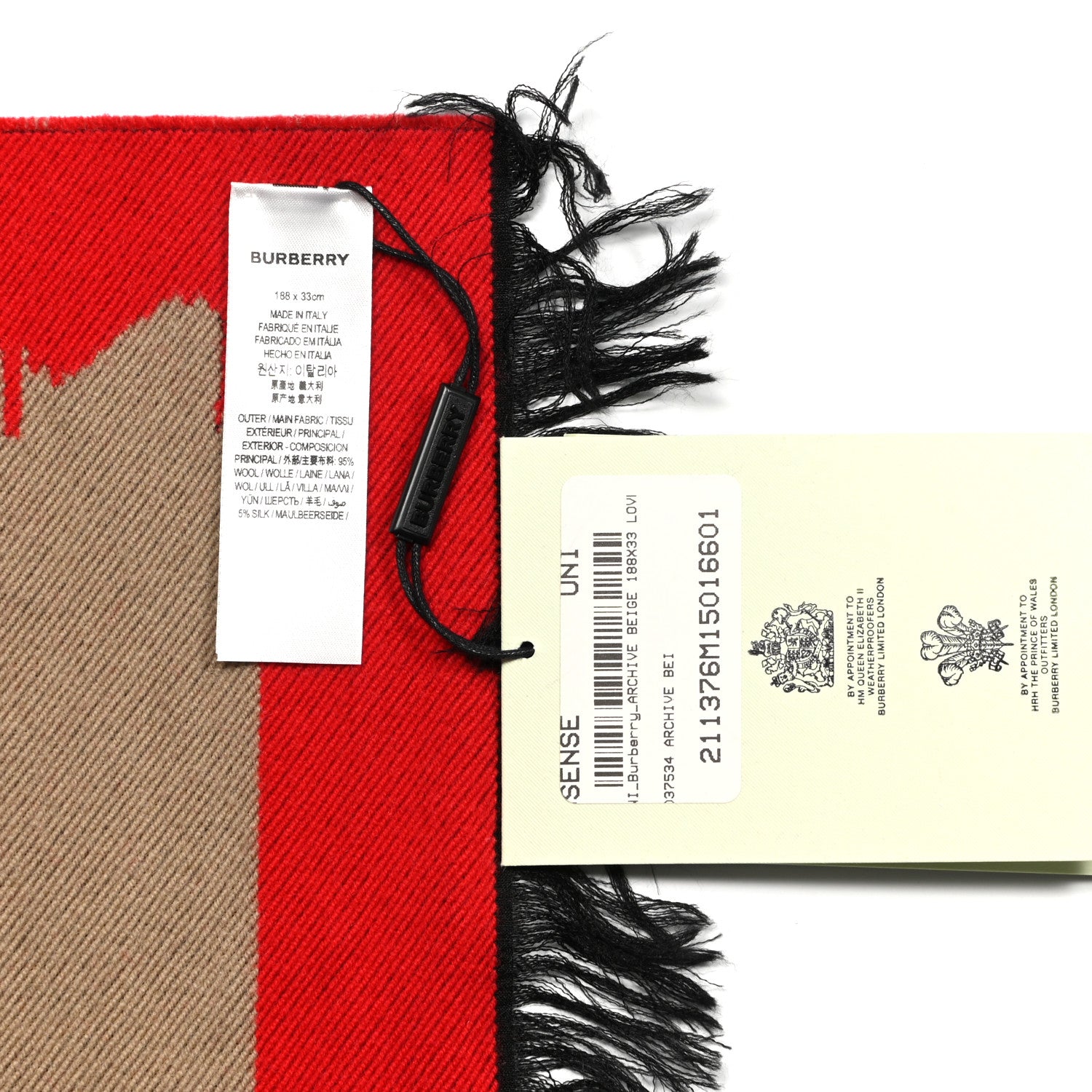 Burberry Wool Silk Love Logo Football Scarf Red 4 of 4