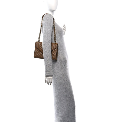 Saint Laurent Lambskin Mixed Matelasse Triquilt Medium Monogram Satchel Dark Cork 2 of 13