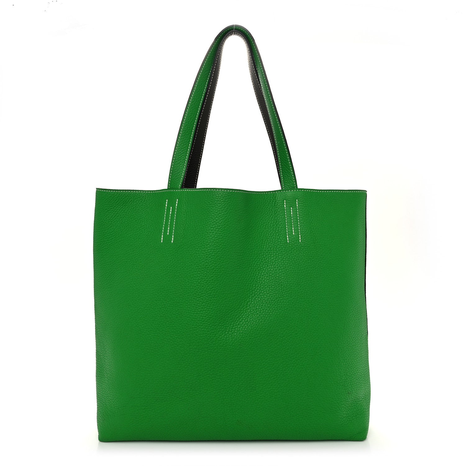 Hermes Taurillon Clemence Double Sens 36 Reversible Tote Vert De Gris Bamboo 3 of 15