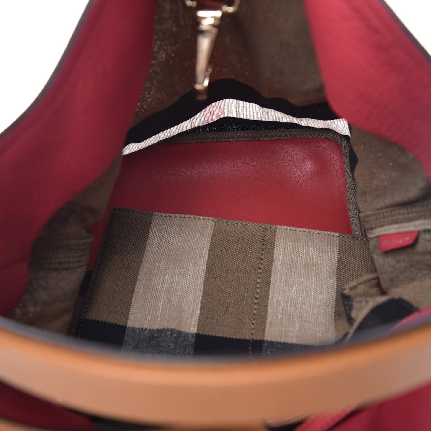 Grainy Calfskin Canvas Mega Check Medium Ashby Tassel Hobo Pink Azalea