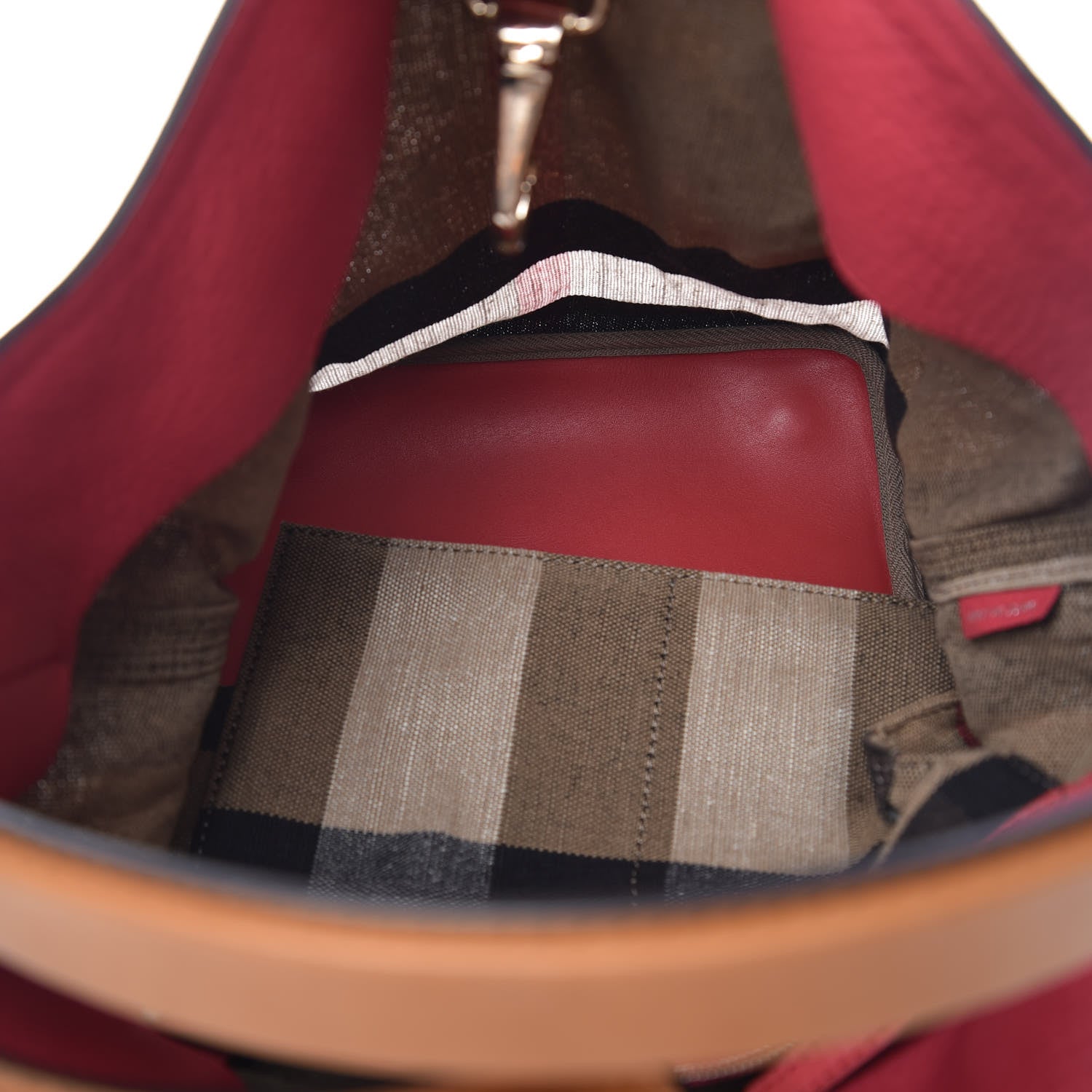 Burberry Grainy Calfskin Canvas Mega Check Medium Ashby Tassel Hobo Pink Azalea 6 of 11