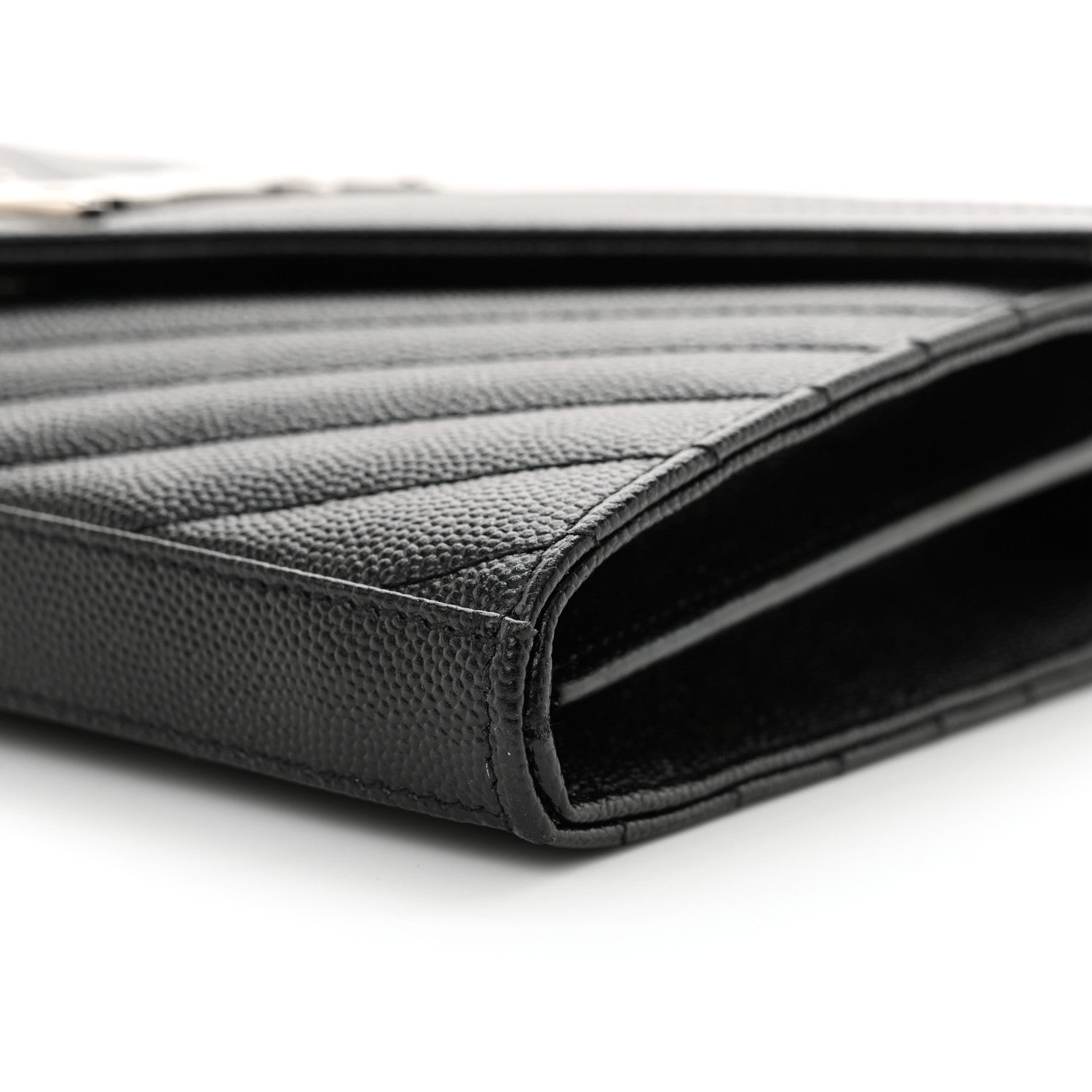 Saint Laurent Grain De Poudre Matelasse Chevron Monogram Chain Wallet Black 10 of 10