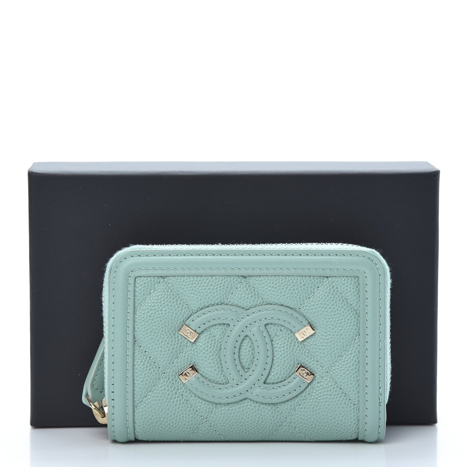 Chanel Caviar Quilted Filigree Coin Purse Blue 8 of 8