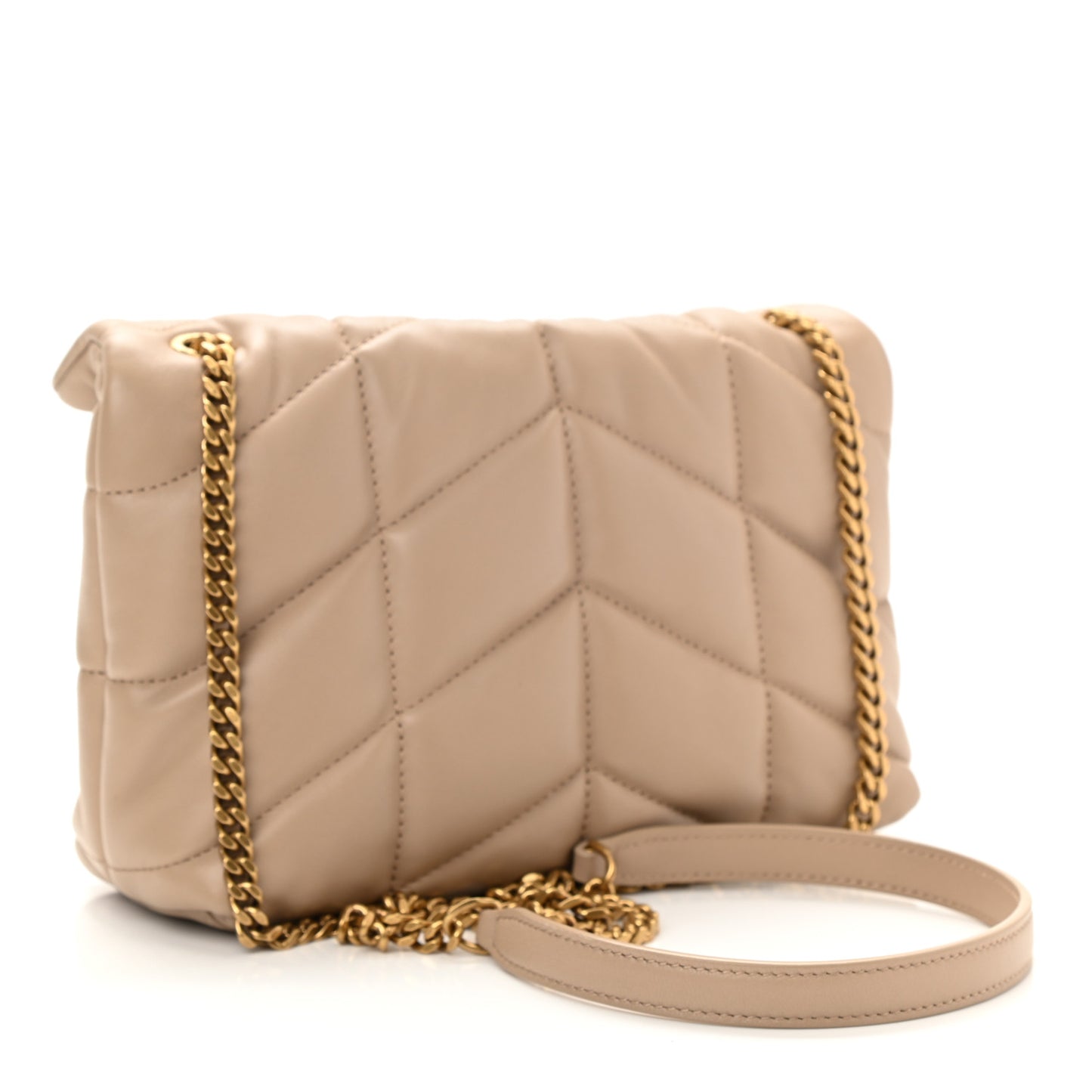 Lambskin Quilted Toy Loulou Puffer Monogram Chain Satchel Nude Powder