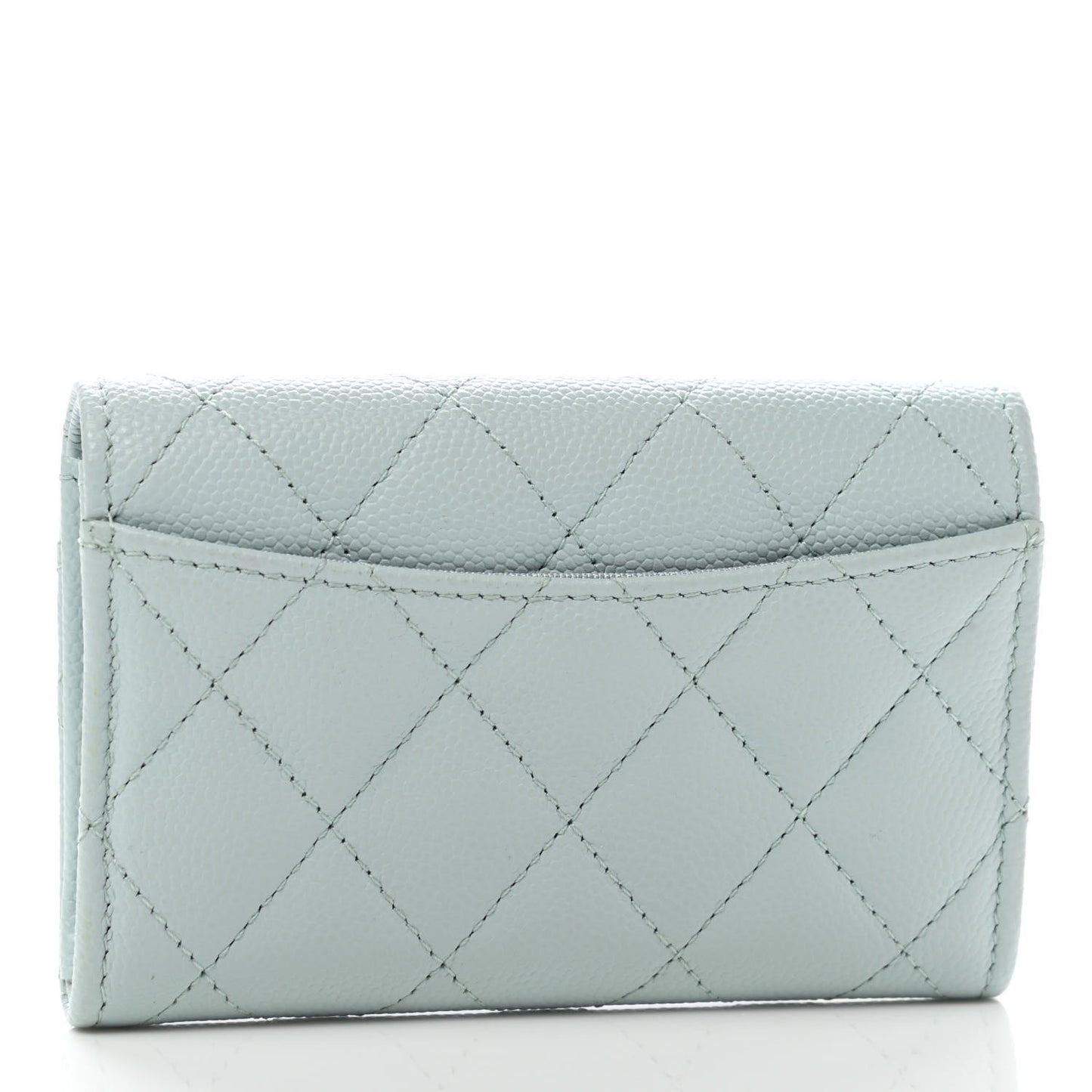 Caviar Quilted Flap Card Holder Wallet Light Blue