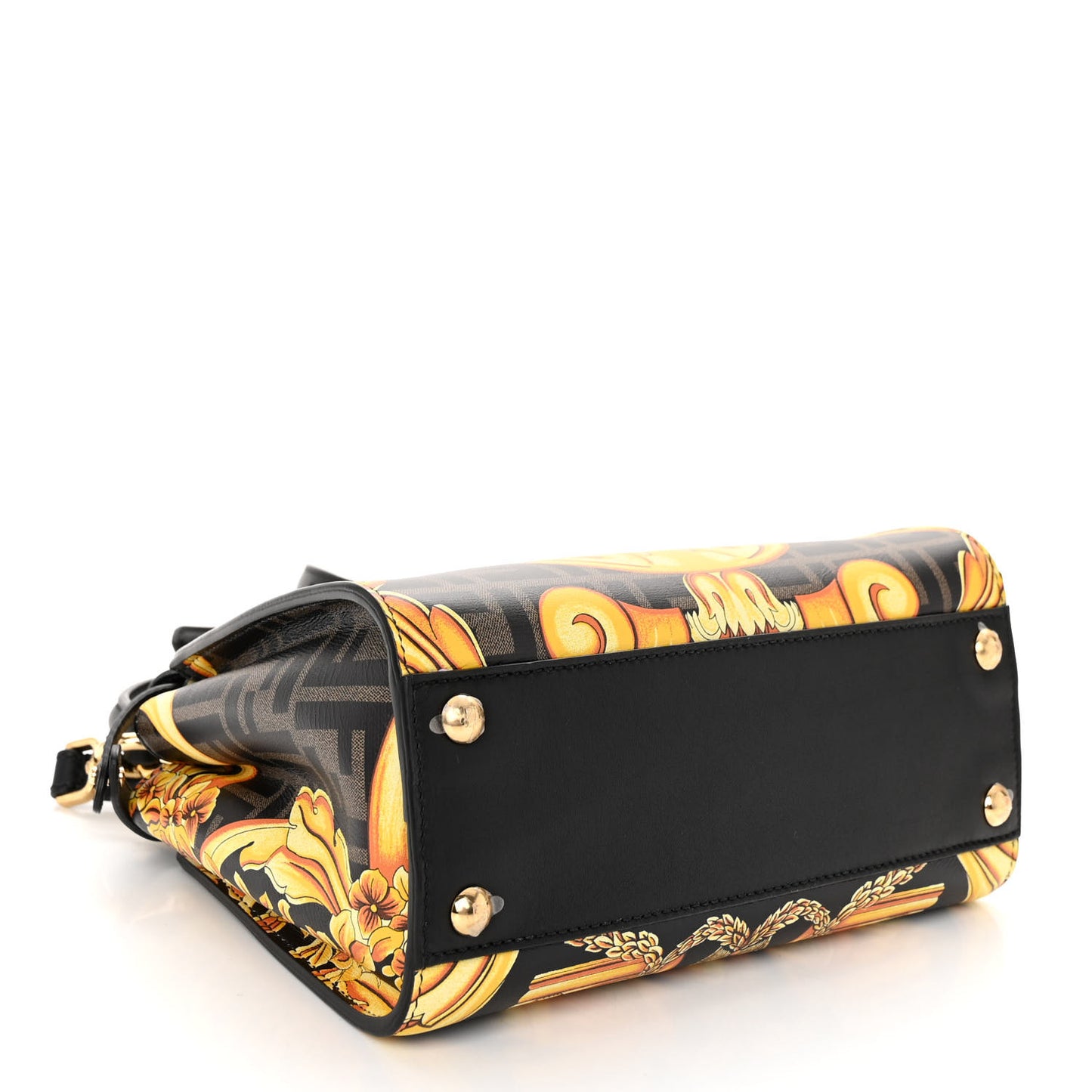 X VERSACE Vitello Seta Nappa Fendace FF Baroque Mini Peekaboo Iconic Satchel Tobacco Black Gold