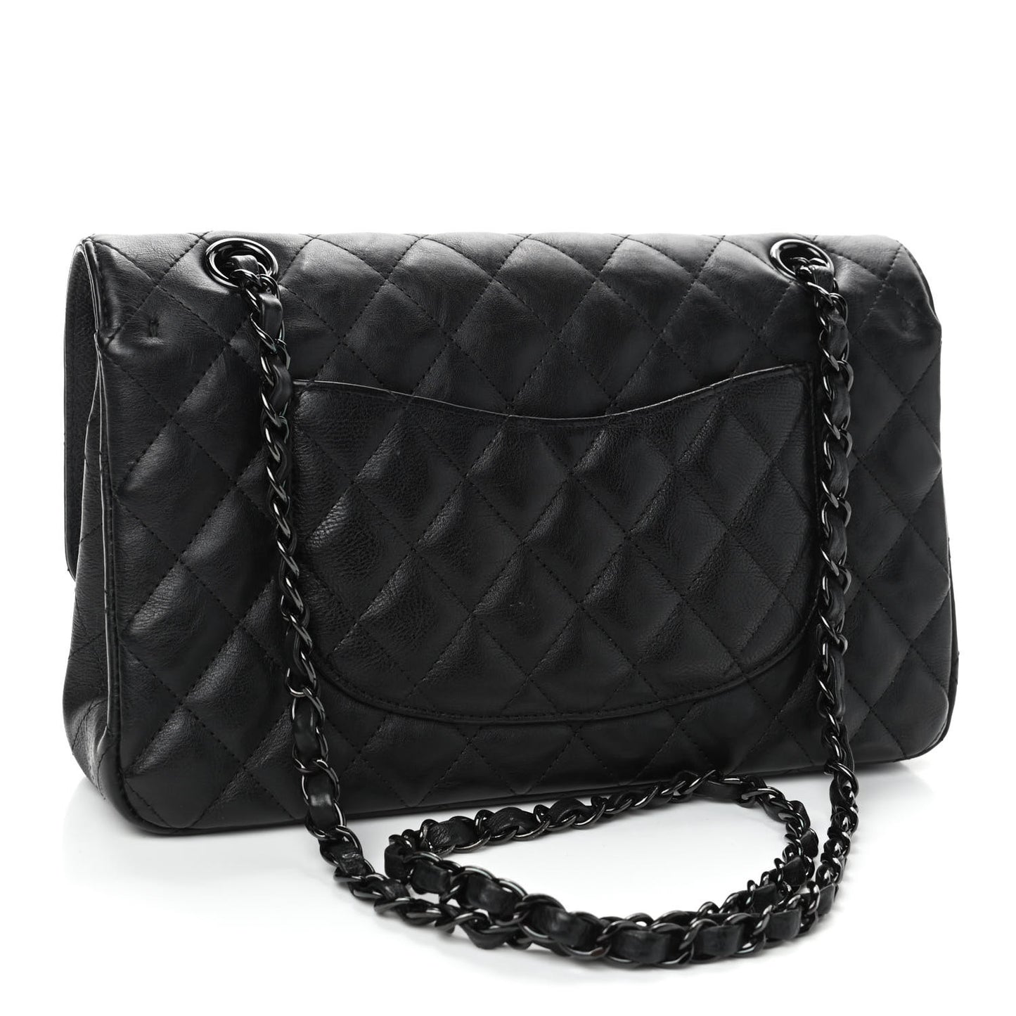 Crumpled Calfskin Quilted Medium Double Flap So Black