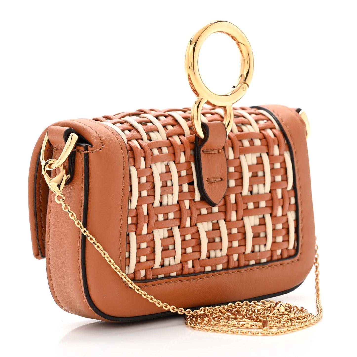 Nappa Vitello Grace Micro FF Intreccio Nano Baguette Charm Brandy Camelia