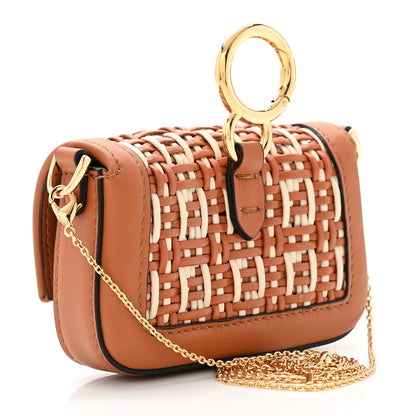 Fendi Nappa Vitello Grace Micro FF Intreccio Nano Baguette Charm Brandy Camelia 3 of 10