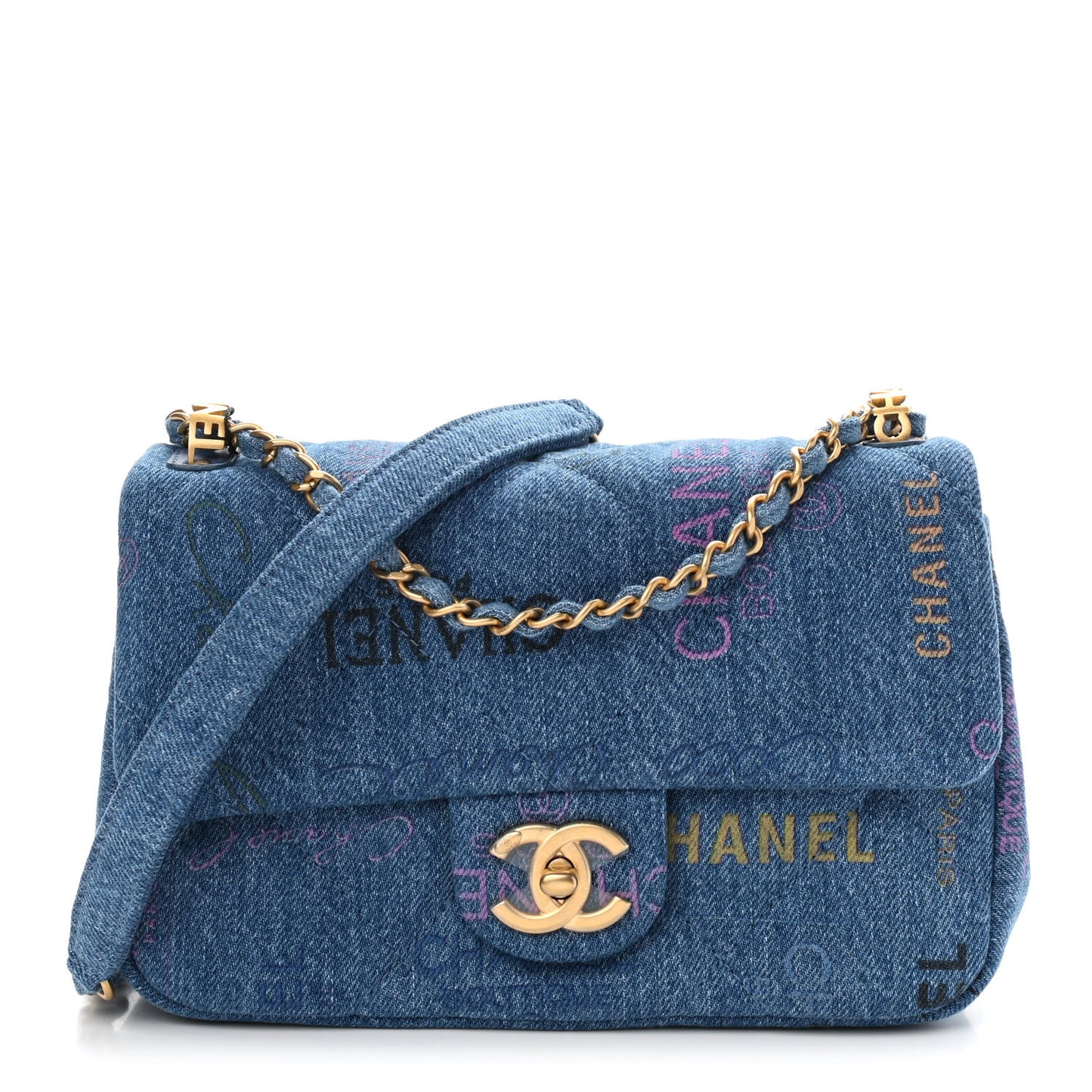 Denim Quilted Mini Denim Mood Rectangular Flap Blue Multicolor