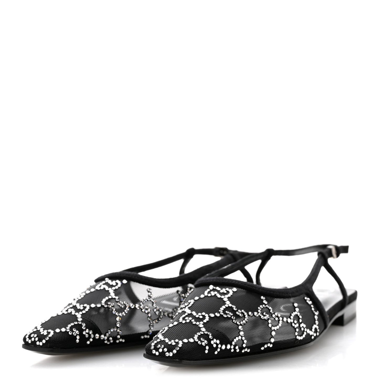 Tela Retino Kid Scamosciato Crystal GG Monogram Square Demi Ballet Flats 36.5 Black