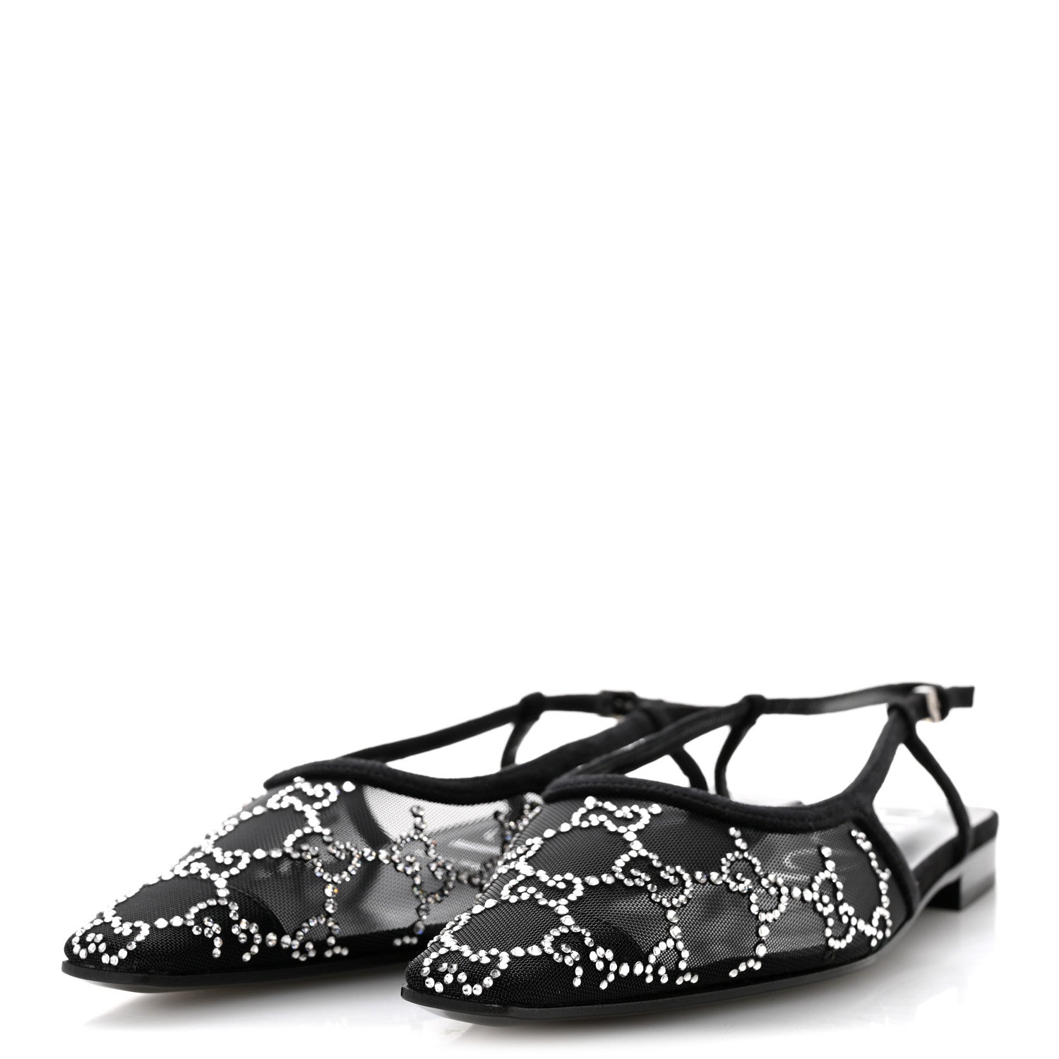 Gucci Tela Retino Kid Scamosciato Crystal GG Monogram Square Demi Ballet Flats 36.5 Black 4 of 9
