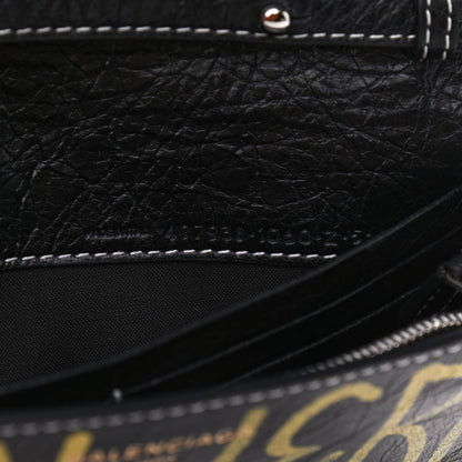 Balenciaga Agneau Arena Graffiti All Over Bazar Chain Shoulder Bag Black Multicolor 7 of 10