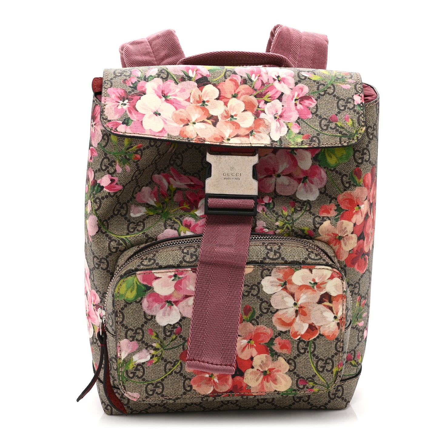 GG Supreme Monogram Blooms Small Single Buckle Backpack Beige Multicolor Dry Rose