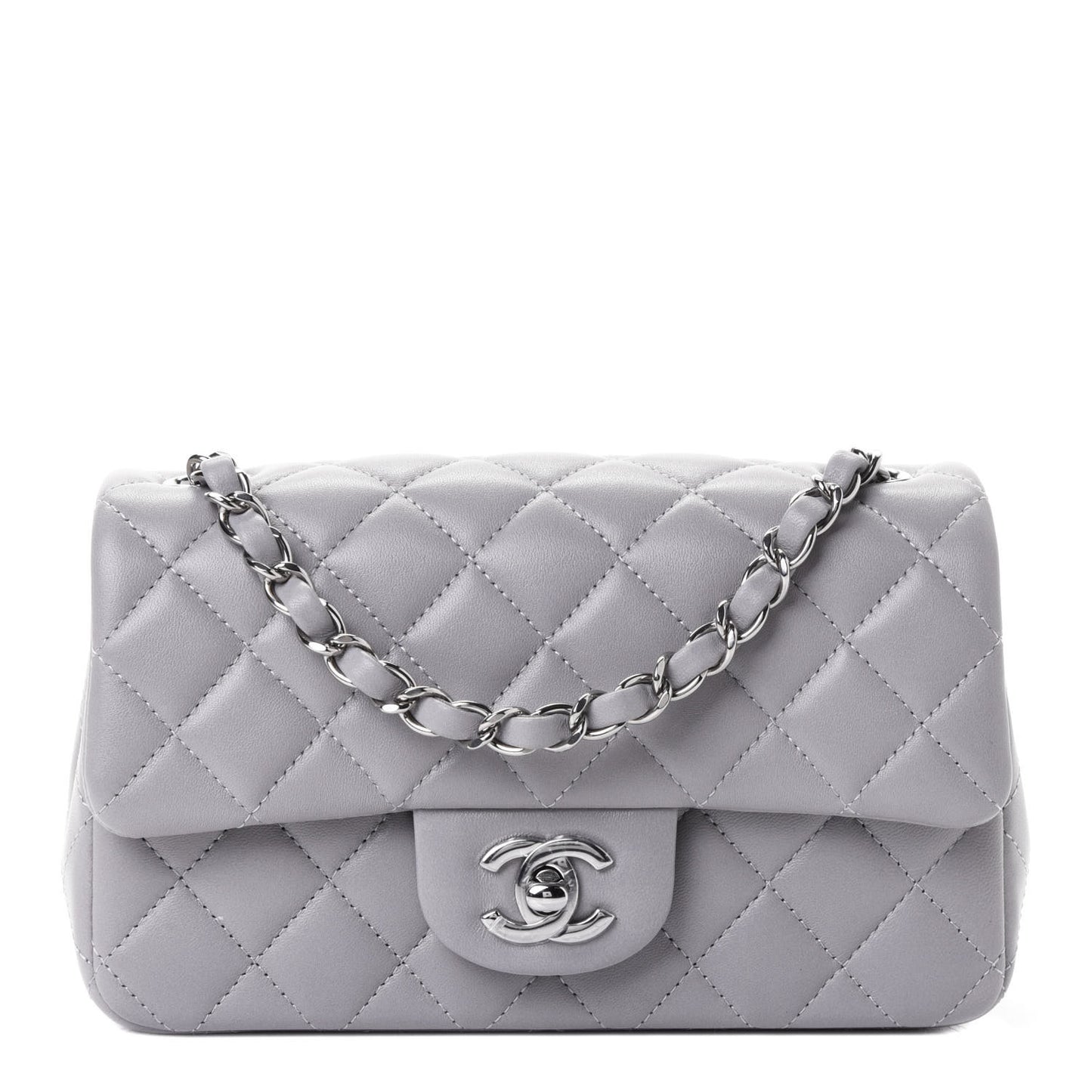 Lambskin Quilted Mini Rectangular Flap Grey