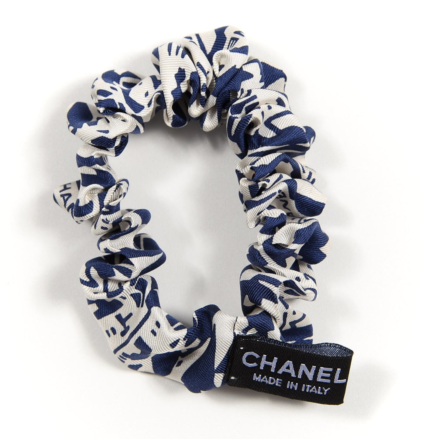 Silk Twill Hair Scarf Navy Blue White