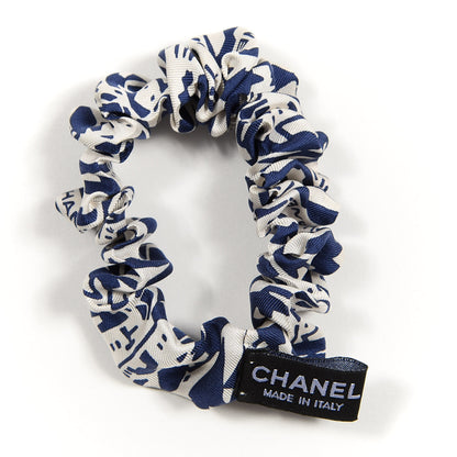 Chanel Silk Twill Hair Scarf Navy Blue White 5 of 5