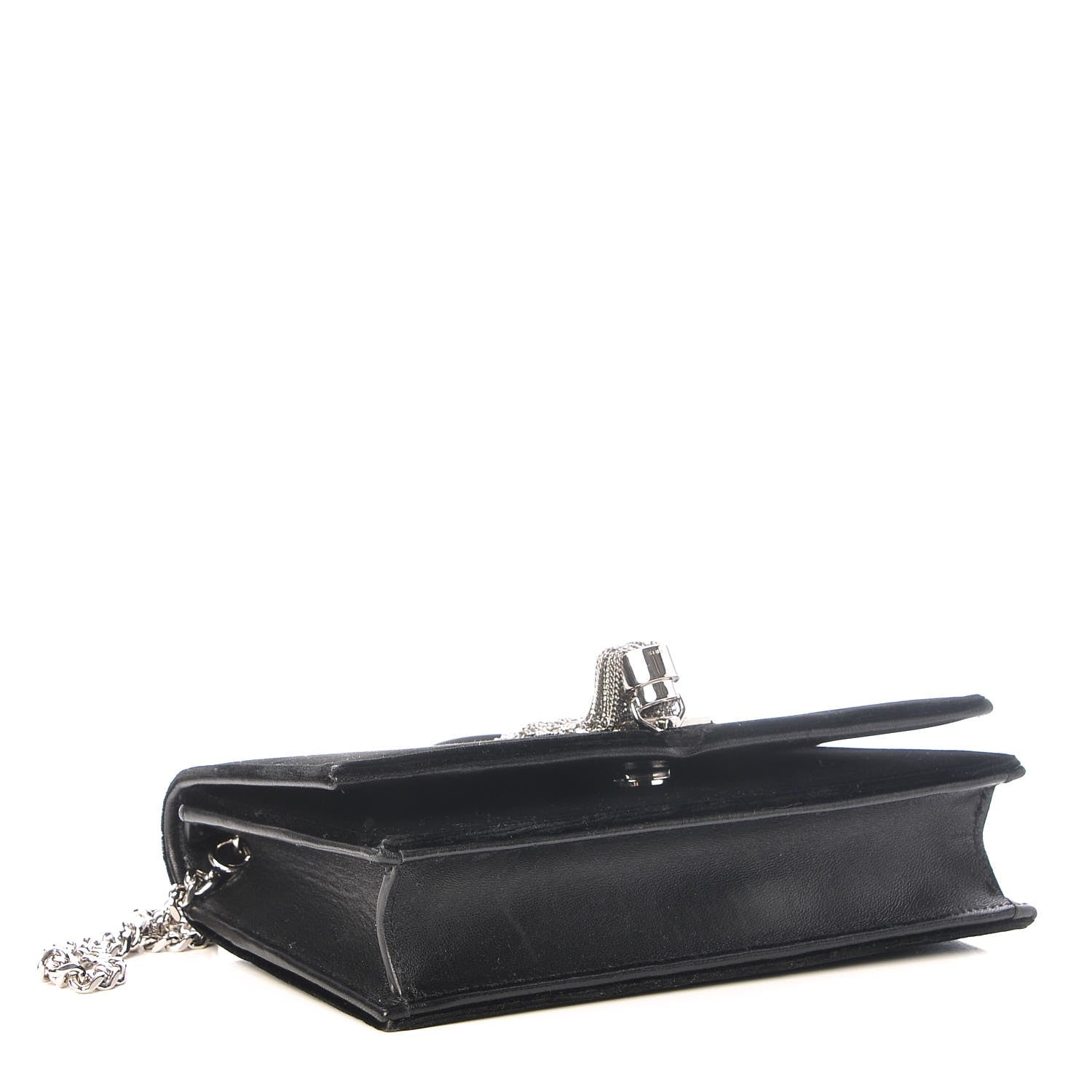 Saint Laurent Velvet Crystal Monogram Tassel Chain Wallet Black 4 of 6