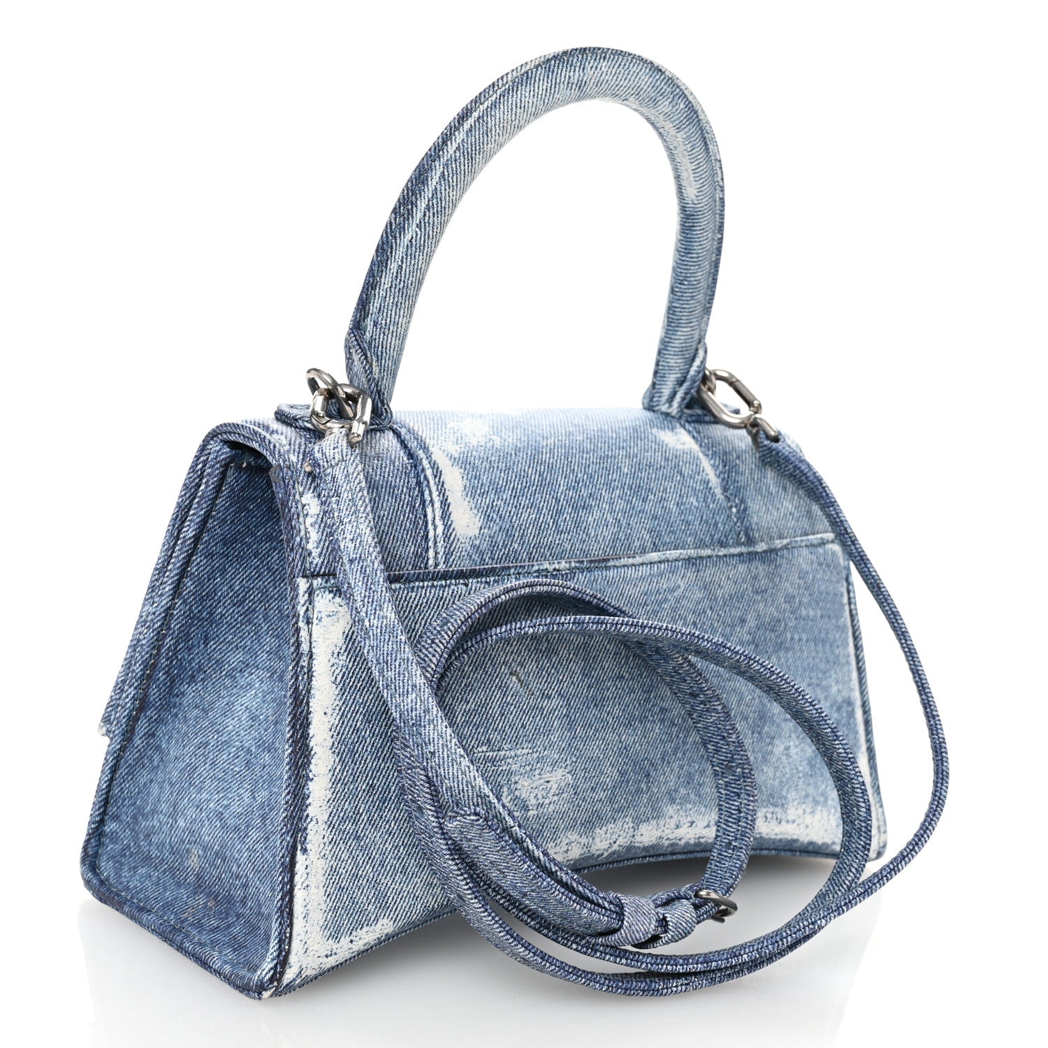 Balenciaga Nappa Denim Printed Small Hourglass Top Handle Bag Denim Blue 3 of 12