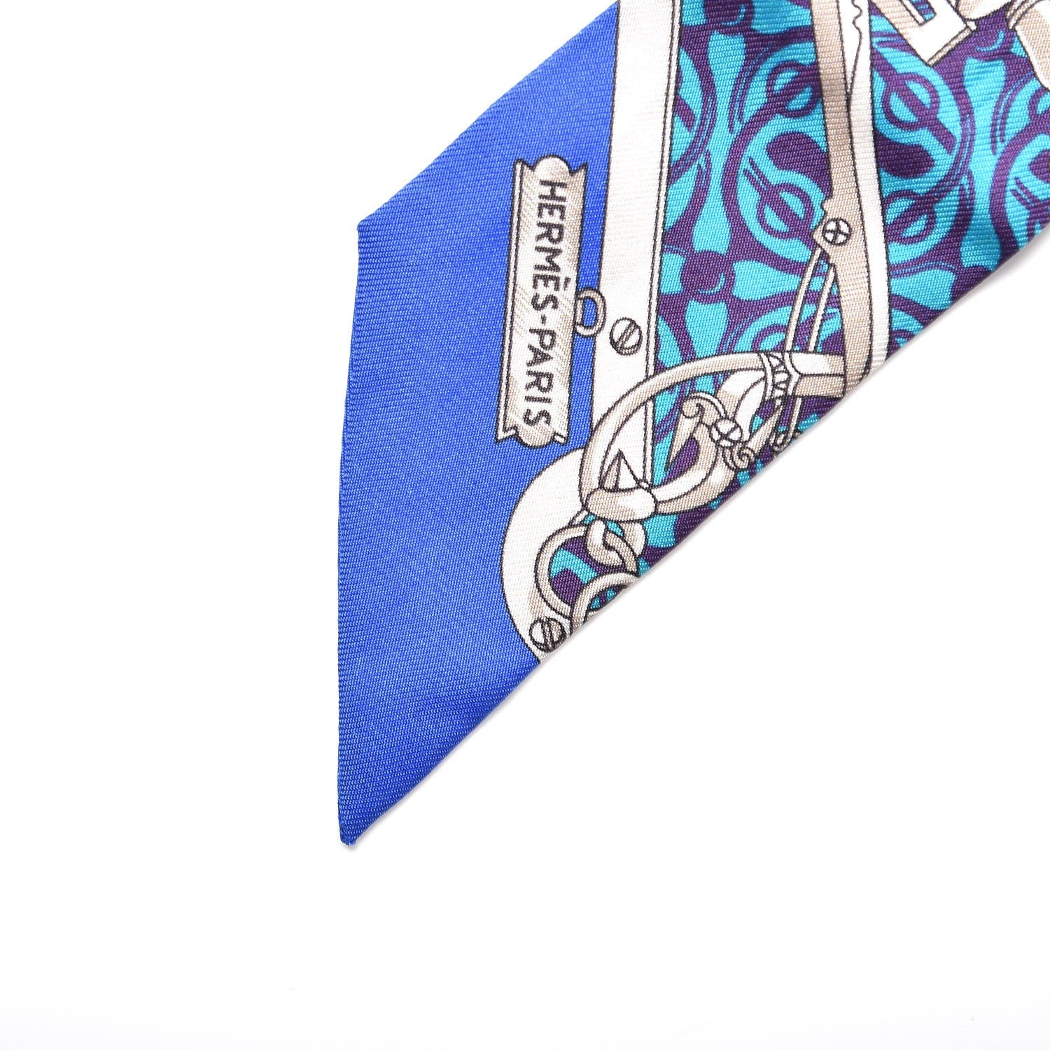 Hermes Silk Mors Et Gourmettes Remix Twilly Bleu Roy Turquoise Prune 4 of 6