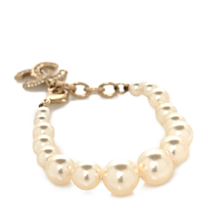 Chanel Graduated Pearl Crystal CC Bracelet Gold 3 of 5