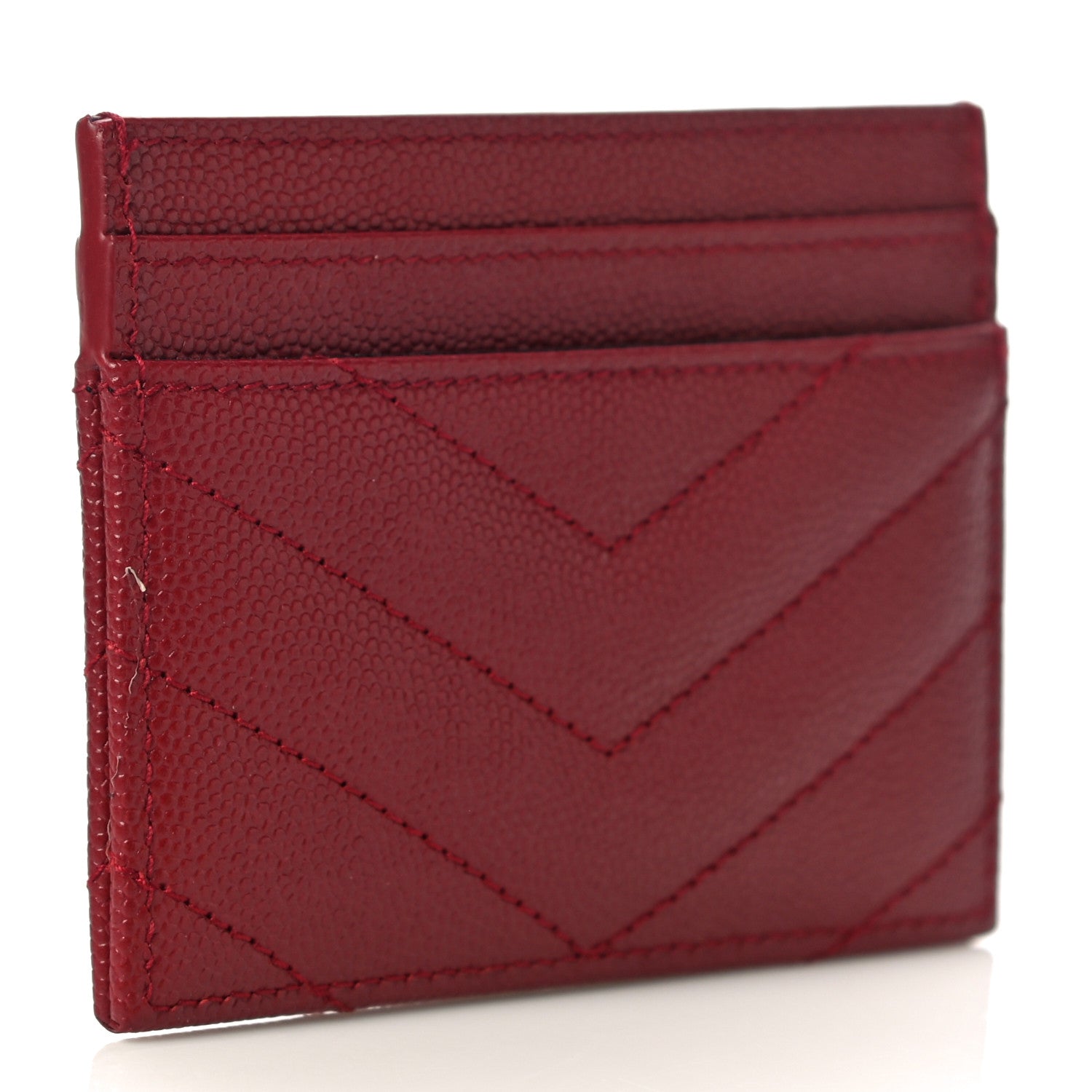 Saint Laurent Grain De Poudre Matelasse Chevron Monogram Credit Card Case New Red 3 of 11