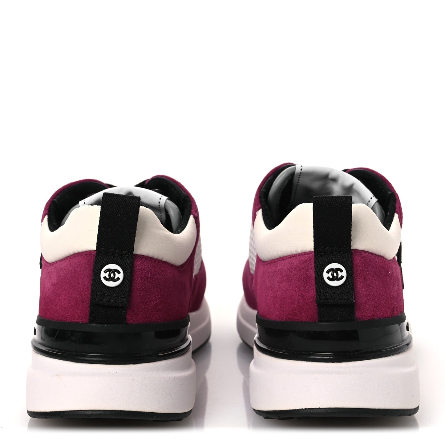 Mesh Suede Calfskin Womens CC Sneakers 36 White Dark Pink Grey