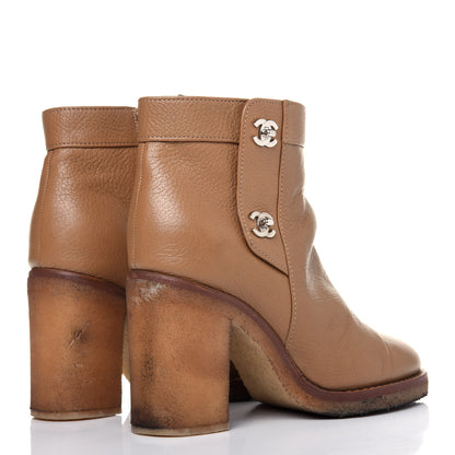 Chanel Goatskin CC Turnlock Ankle Boots 37 Beige 4 of 18
